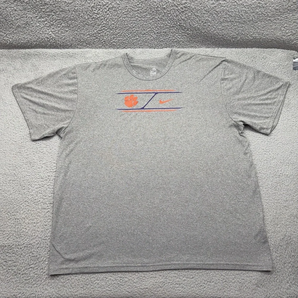 Nike Team F9BOV Mens XXL Clemson Tigers Fit Dry Gray Short Sleeve Shirt 21034X